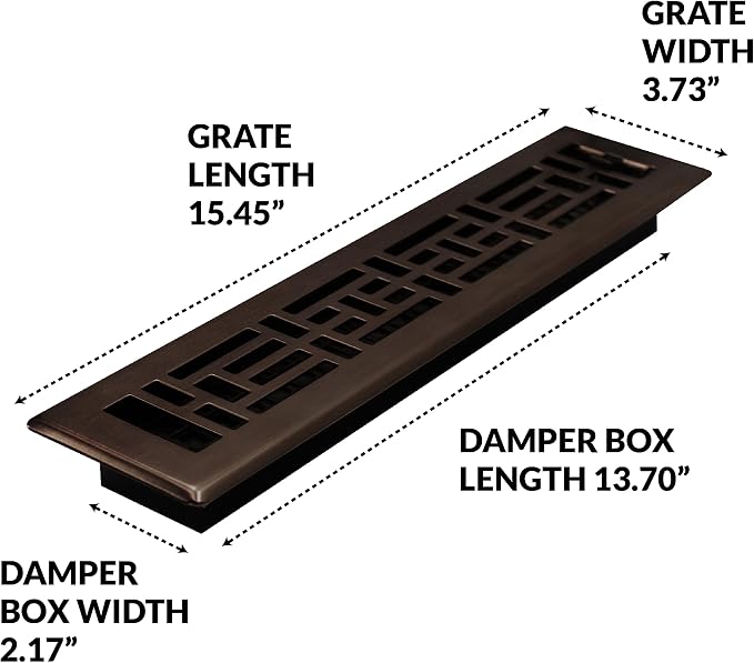 AJH214-RB Oriental Floor Register, 2x14 Inches, Rubbed Bronze Finish, alternate product view 5