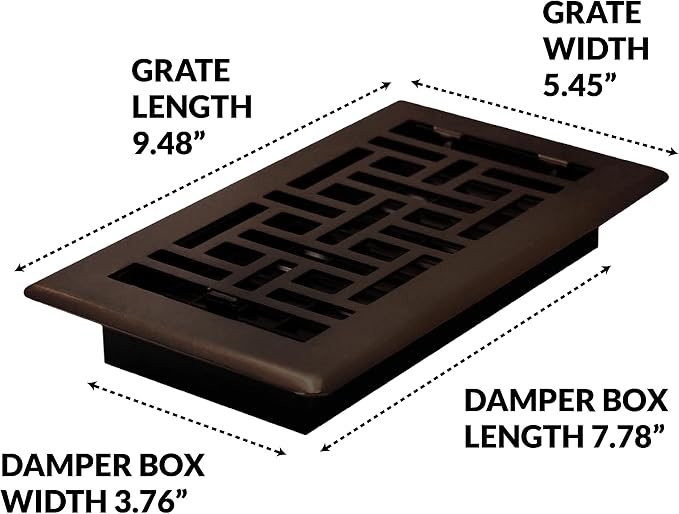 AJH408-RB Oriental Floor Register, 4x8 Inches, Rubbed Bronze Finish, alternate product view 4