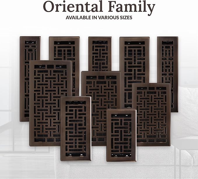 AJH408-RB Oriental Floor Register, 4x8 Inches, Rubbed Bronze Finish, alternate product view 9