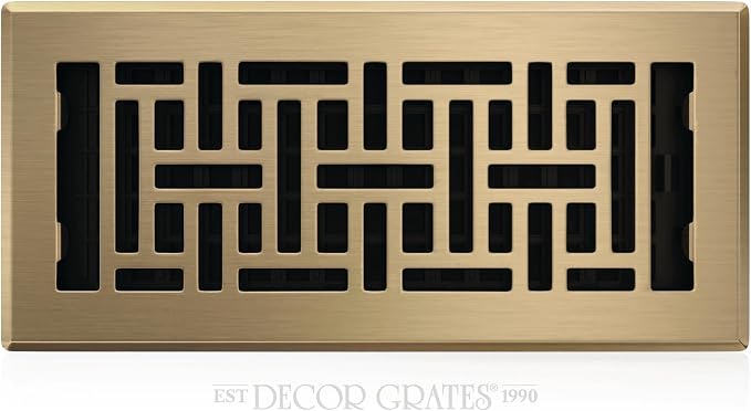 AJH410-A Oriental Floor Register, 4x10 Inches, Antique Brass Finish in Antique Brass Finish.