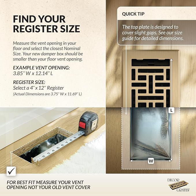 AJH412-A Oriental Floor Register, 4x12 Inches, Antique Brass Finish in 4x12. in Antique Brass Finish., alternate view 3