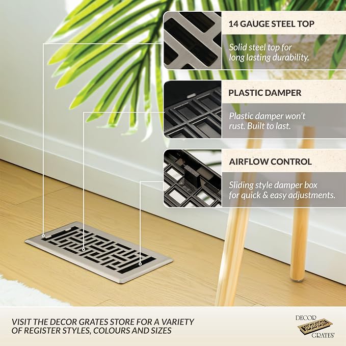 AJH612-NKL Oriental Floor Register, 6-Inch by 12-Inch, Nickel, alternate product view 2