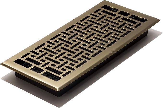 AJH614-A Oriental Floor Register, 6x14 Inches, Antique Brass Finish, product image