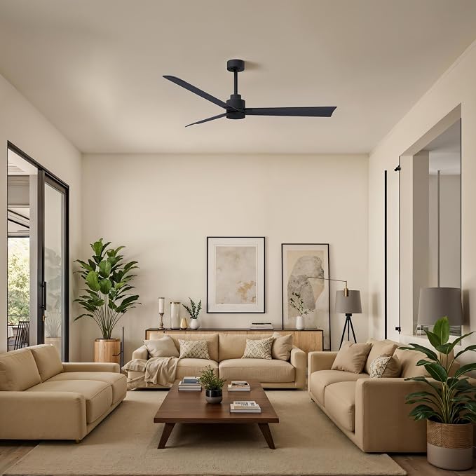 AK-BK-BK-56 Alessandra Wet Rated Downrod Mount 56" Ceiling Fan without Light, Remote Included, DC Motor, Matte Black