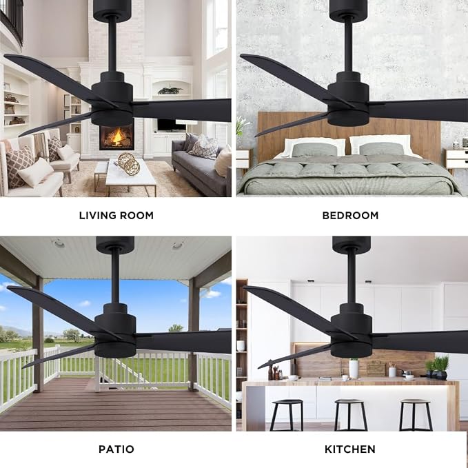 AK-BK-BK-56 Alessandra Wet Rated Downrod Mount 56" Ceiling Fan without Light, Remote Included, DC Motor, Matte Black