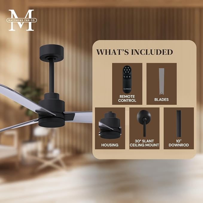 AK-BK-BN-56 Alessandra Wet Rated 56" Ceiling Fan without Light, Remote Included, Silent DC Motor, Matte Black, alternate view