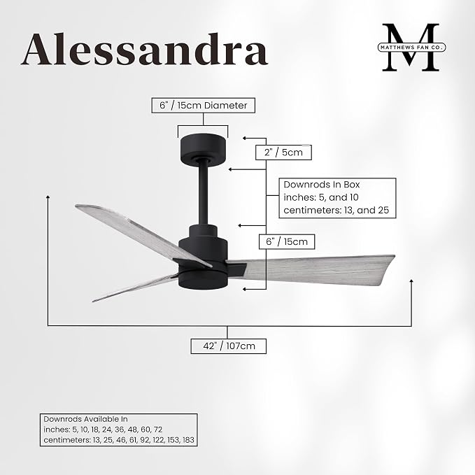 AK-BK-BW-42 Alessandra Wet Rated 42" Ceiling Fan without Light, Remote Included, Silent DC Motor, Matte Black with Barn Wood