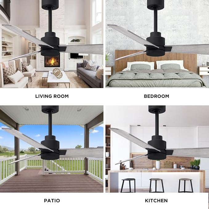 AK-BK-BW-42 Alessandra Wet Rated 42" Ceiling Fan without Light, Remote Included, Silent DC Motor, Matte Black with Barn Wood