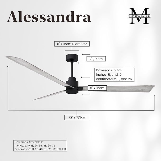 AK-BK-BW-72 Alessandra Wet Rated 72" Ceiling Fan without Light, Remote Included, Silent DC Motor, Matte Black with Barn Wood