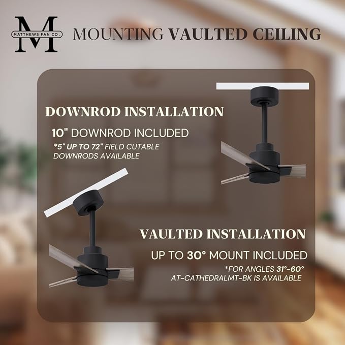 AK-BK-GA-42 Alessandra Wet Rated Downrod Mount 42" Ceiling Fan without Light, Remote Included, 3 Gray Ash ABS Blades, Matte