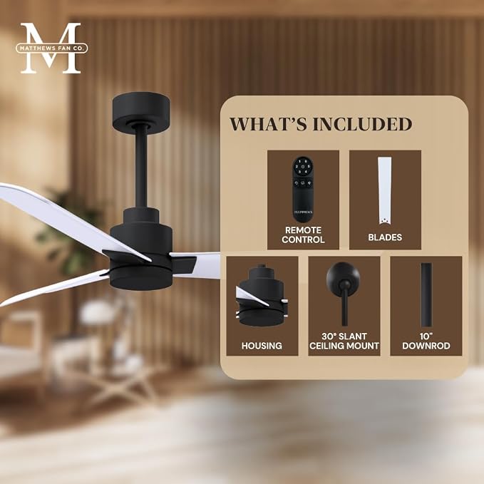 AK-BK-MWH-42 Alessandra Wet Rated 42" Ceiling Fan without Light, Remote Included, Silent DC Motor, Matte Black with Matte