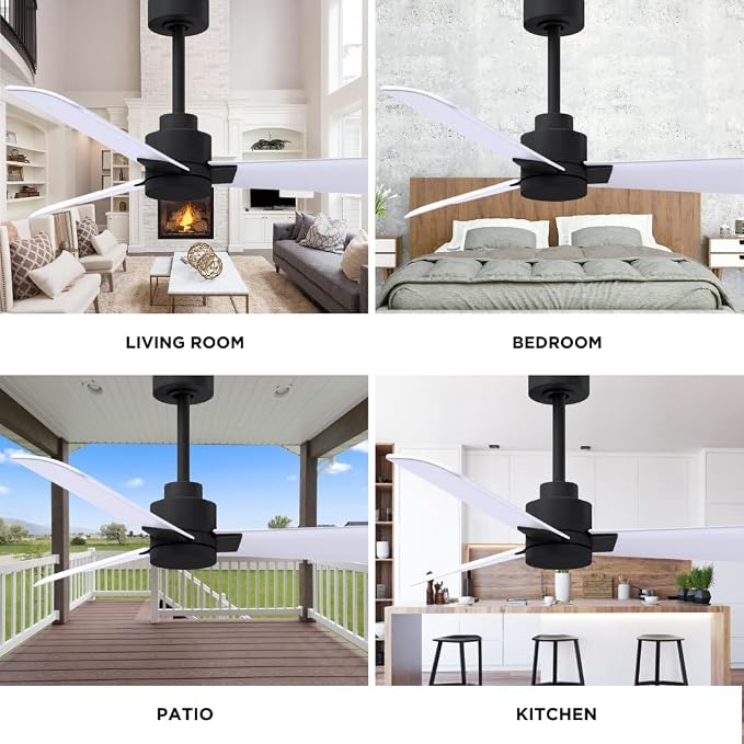 AK-BK-MWH-42 Alessandra Wet Rated 42" Ceiling Fan without Light, Remote Included, Silent DC Motor, Matte Black with Matte