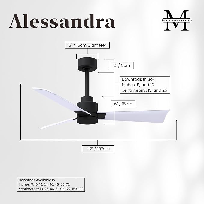 AK-BK-MWH-42 Alessandra Wet Rated 42" Ceiling Fan without Light, Remote Included, Silent DC Motor, Matte Black with Matte
