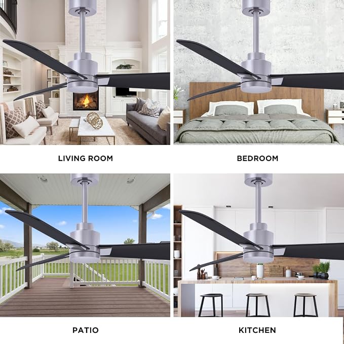 AK-BN-BK-42 Alessandra Wet Rated 42" Ceiling Fan without Light, Remote Included, Silent DC Motor, Brushed Nickel, alternate