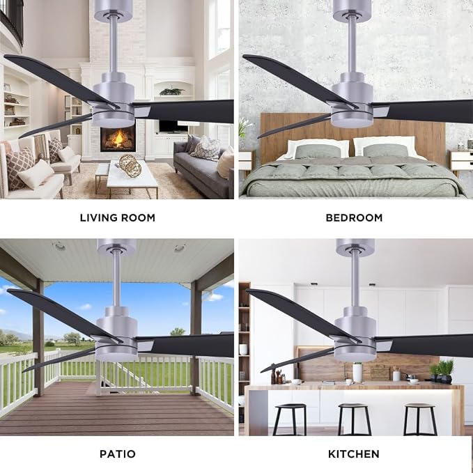 AK-BN-BK-56 Alessandra Wet Rated 56" Ceiling Fan without Light, Remote Included, Silent DC Motor, Brushed Nickel with Matte