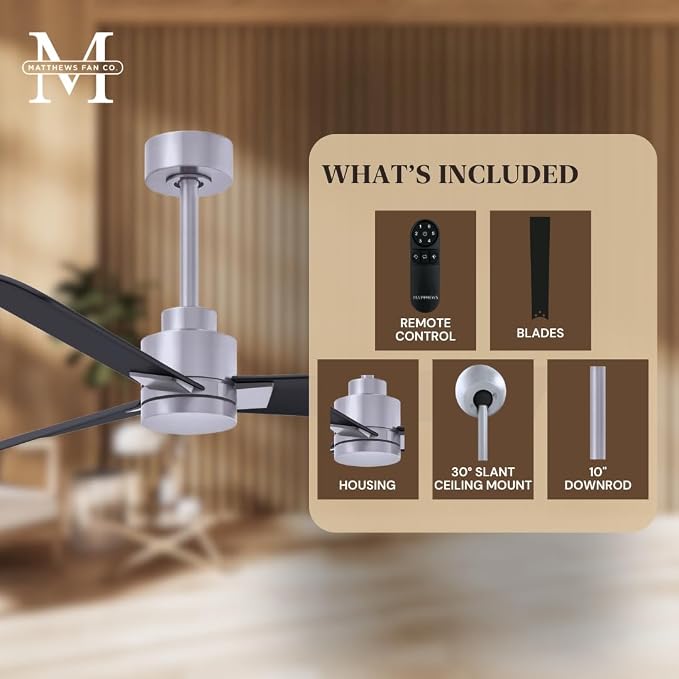 AK-BN-BK-72 Alessandra Wet Rated 72" Ceiling Fan without Light, Remote Included, Silent DC Motor, Brushed Nickel with Matte