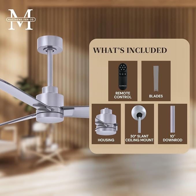 AK-BN-BN-56 Alessandra Wet Rated 56" Ceiling Fan without Light, Remote Included, Silent DC Motor, Brushed Nickel, alternate