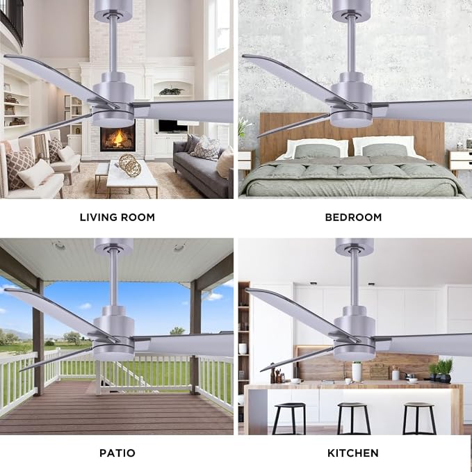 AK-BN-BN-56 Alessandra Wet Rated 56" Ceiling Fan without Light, Remote Included, Silent DC Motor, Brushed Nickel, alternate