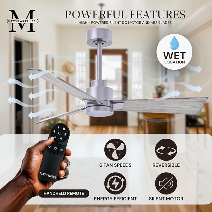 AK-BN-BW-72 Alessandra Wet Rated 72" Ceiling Fan without Light, Remote Included, Silent DC Motor, Brushed Nickel with Barn