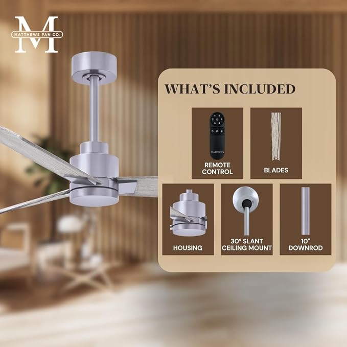 AK-BN-BW-72 Alessandra Wet Rated 72" Ceiling Fan without Light, Remote Included, Silent DC Motor, Brushed Nickel with Barn