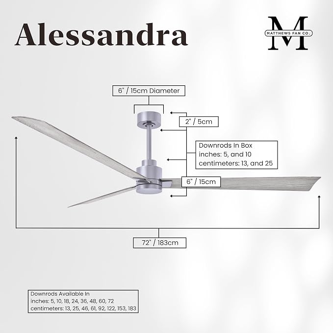 AK-BN-BW-72 Alessandra Wet Rated 72" Ceiling Fan without Light, Remote Included, Silent DC Motor, Brushed Nickel with Barn