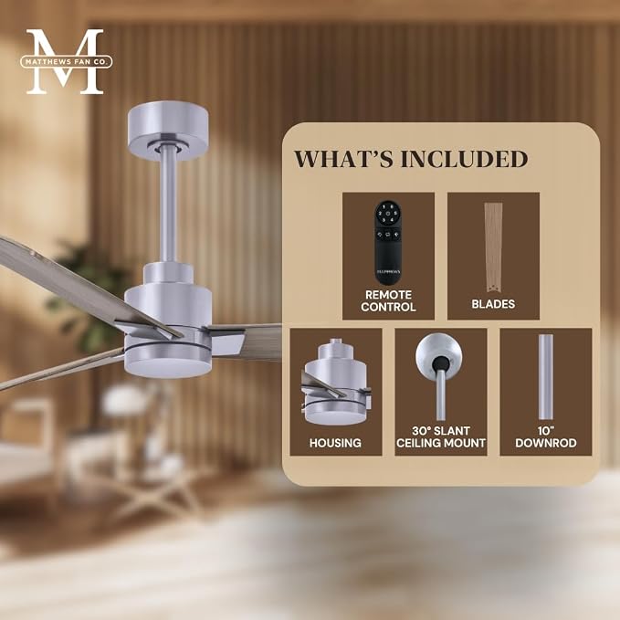 AK-BN-GA-42 Alessandra Wet Rated 42" Ceiling Fan without Light, Remote Included, Silent DC Motor, Brushed Nickel with Gray
