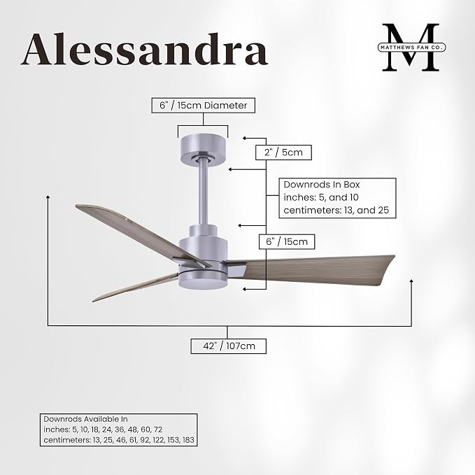 AK-BN-GA-42 Alessandra Wet Rated 42" Ceiling Fan without Light, Remote Included, Silent DC Motor, Brushed Nickel with Gray