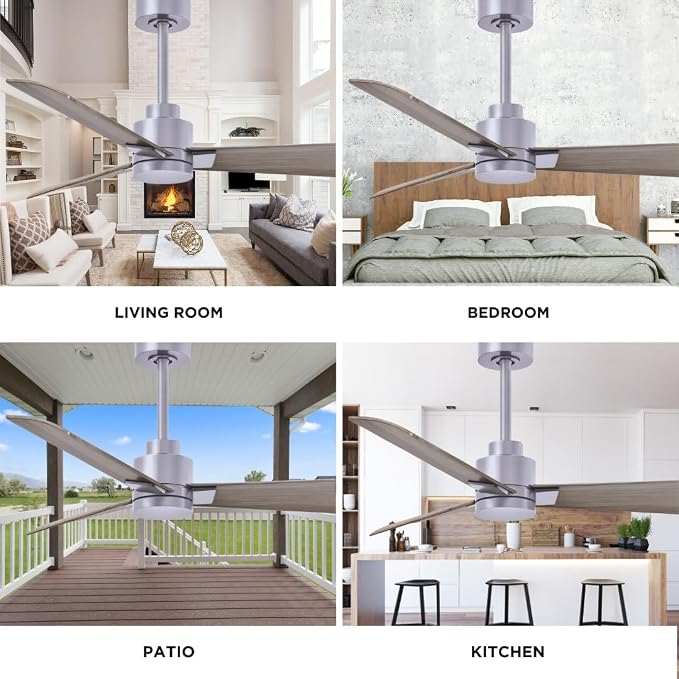 AK-BN-GA-42 Alessandra Wet Rated 42" Ceiling Fan without Light, Remote Included, Silent DC Motor, Brushed Nickel with Gray