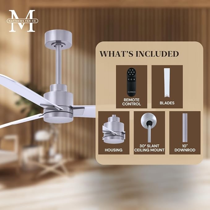 AK-BN-MWH-56 Alessandra Wet Rated 56" Ceiling Fan without Light, Remote Included, Silent DC Motor, Brushed Nickel with Matte