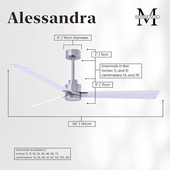 AK-BN-MWH-56 Alessandra Wet Rated 56" Ceiling Fan without Light, Remote Included, Silent DC Motor, Brushed Nickel with Matte