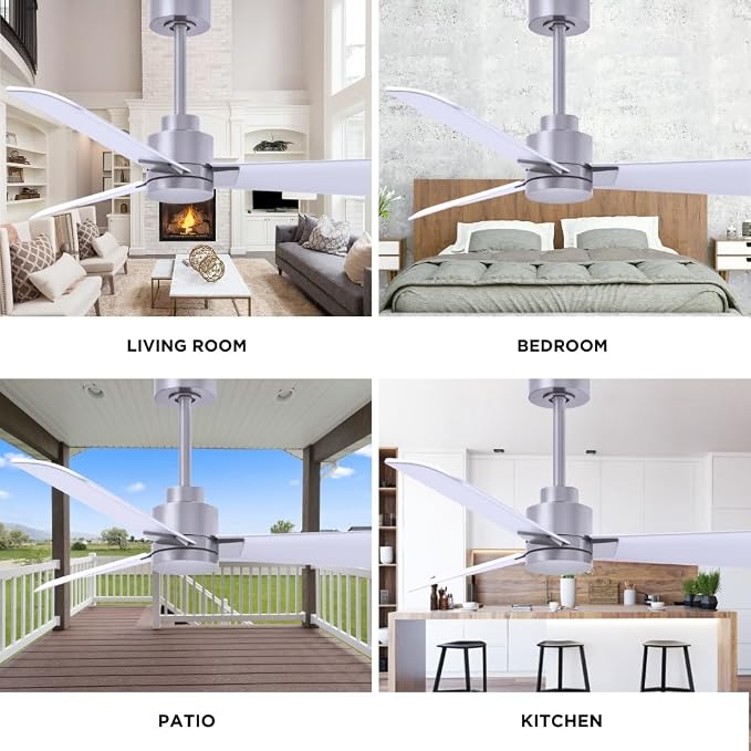 AK-BN-MWH-56 Alessandra Wet Rated 56" Ceiling Fan without Light, Remote Included, Silent DC Motor, Brushed Nickel with Matte