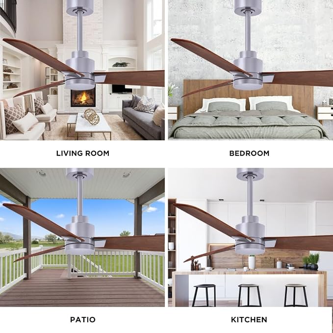 AK-BN-WN-56 Alessandra Wet Rated 56" Ceiling Fan without Light, Remote Included, Silent DC Motor, Brushed Nickel with Walnut