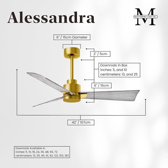 AK-BRBR-BW-42 Alessandra Wet Rated 42" Ceiling Fan without Light, Remote Included, Silent DC Motor, Brushed Brass with Barn