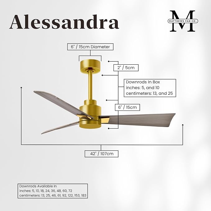 AK-BRBR-GA-42 Alessandra Wet Rated 42" Ceiling Fan without Light, Remote Included, Silent DC Motor, Brushed Brass with Gray