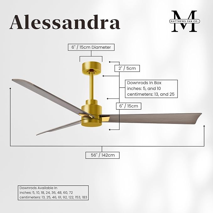 AK-BRBR-GA-56 Alessandra Wet Rated 56" Ceiling Fan without Light, Remote Included, Silent DC Motor, Brushed Brass with Gray