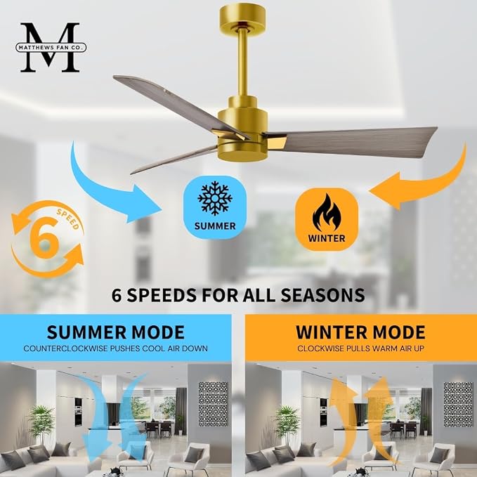 AK-BRBR-GA-56 Alessandra Wet Rated 56" Ceiling Fan without Light, Remote Included, Silent DC Motor, Brushed Brass with Gray