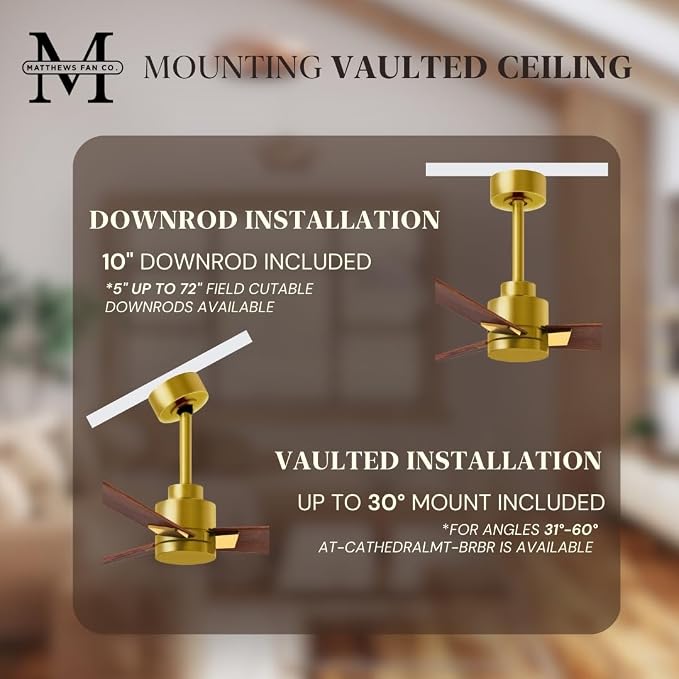 AK-BRBR-WN-56 Alessandra Wet Rated 56" Ceiling Fan without Light, Remote Included, Silent DC Motor, Brushed Brass with Walnut