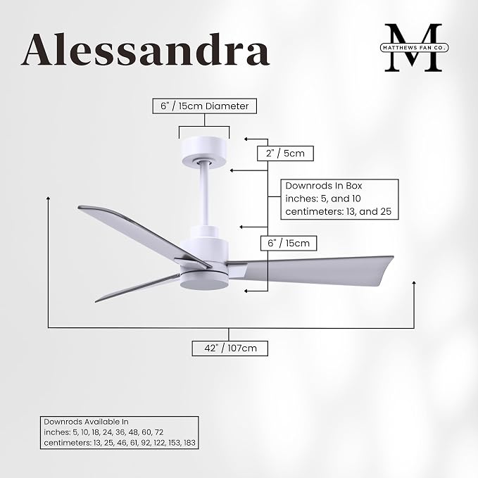 AK-MWH-BN-42 Alessandra Wet Rated 42" Ceiling Fan without Light, Remote Included, Silent DC Motor, Matte White with Brushed