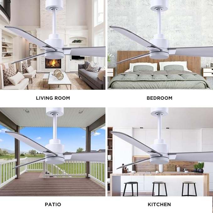 AK-MWH-BN-42 Alessandra Wet Rated 42" Ceiling Fan without Light, Remote Included, Silent DC Motor, Matte White with Brushed