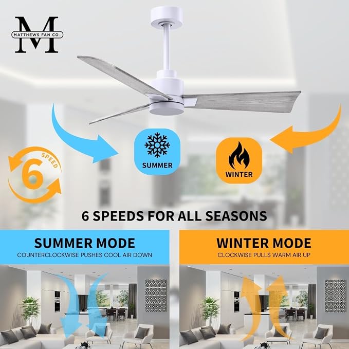 AK-MWH-BW-42 Alessandra Wet Rated 42" Ceiling Fan without Light, Remote Included, Silent DC Motor, Matte White with Barn Wood