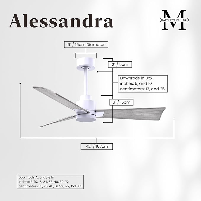 AK-MWH-BW-42 Alessandra Wet Rated 42" Ceiling Fan without Light, Remote Included, Silent DC Motor, Matte White with Barn Wood