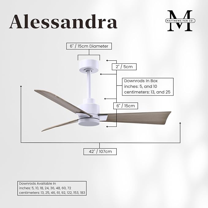 AK-MWH-GA-42 Alessandra Wet Rated 42" Ceiling Fan without Light, Remote Included, Silent DC Motor, Matte White with Gray Ash