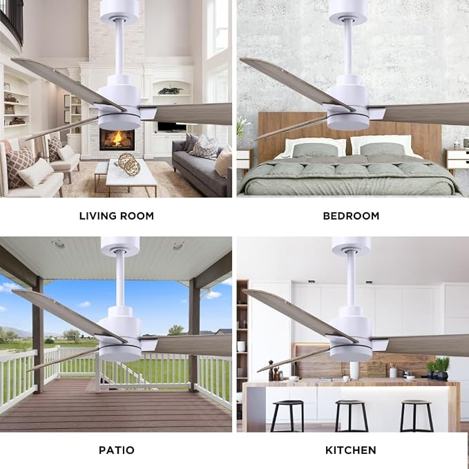 AK-MWH-GA-42 Alessandra Wet Rated 42" Ceiling Fan without Light, Remote Included, Silent DC Motor, Matte White with Gray Ash