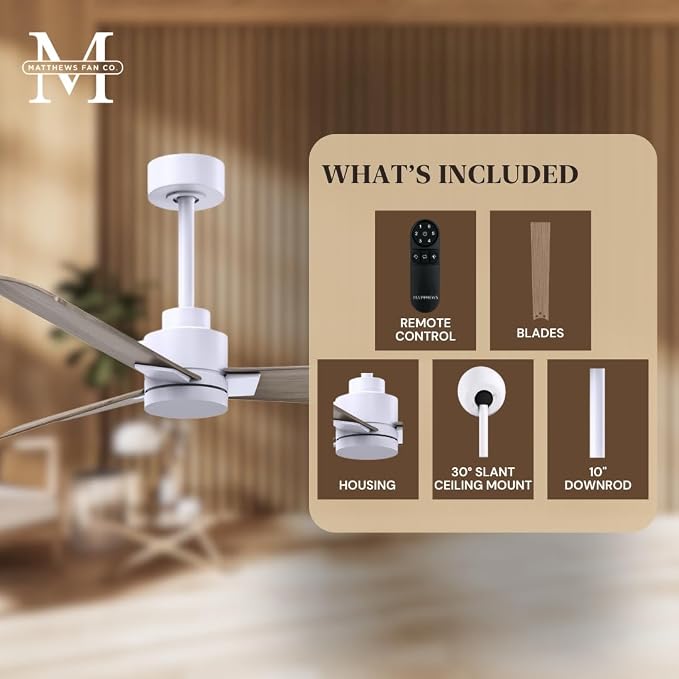 AK-MWH-GA-72 Alessandra Wet Rated 72" Ceiling Fan without Light, Remote Included, Silent DC Motor, Matte White with Gray Ash