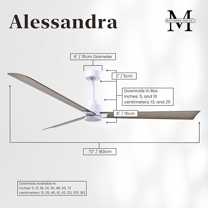 AK-MWH-GA-72 Alessandra Wet Rated 72" Ceiling Fan without Light, Remote Included, Silent DC Motor, Matte White with Gray Ash