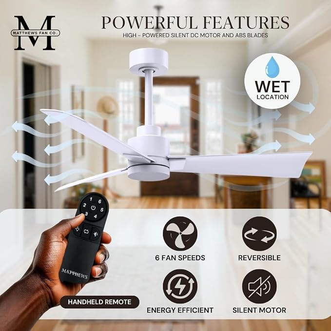 AK-MWH-MWH-72 Alessandra Wet Rated 72" Ceiling Fan without Light, Remote Included, Silent DC Motor, Matte White, alternate