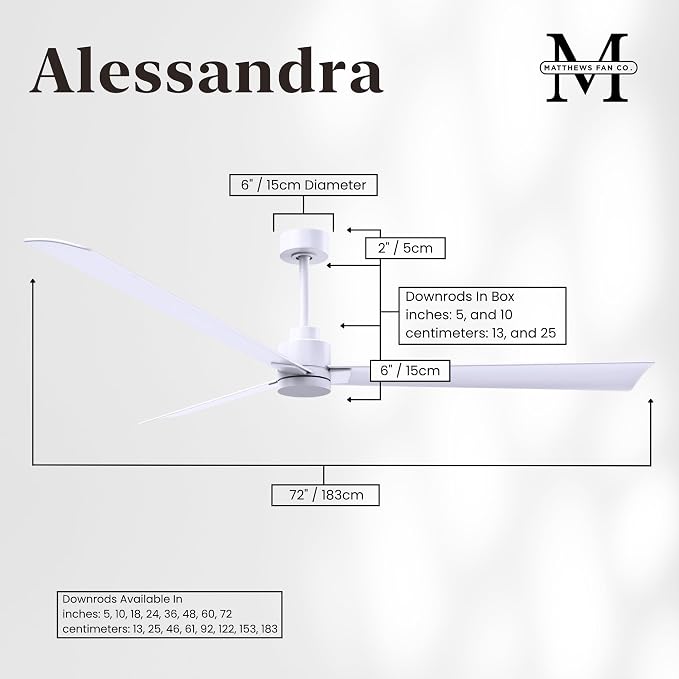 AK-MWH-MWH-72 Alessandra Wet Rated 72" Ceiling Fan without Light, Remote Included, Silent DC Motor, Matte White, alternate