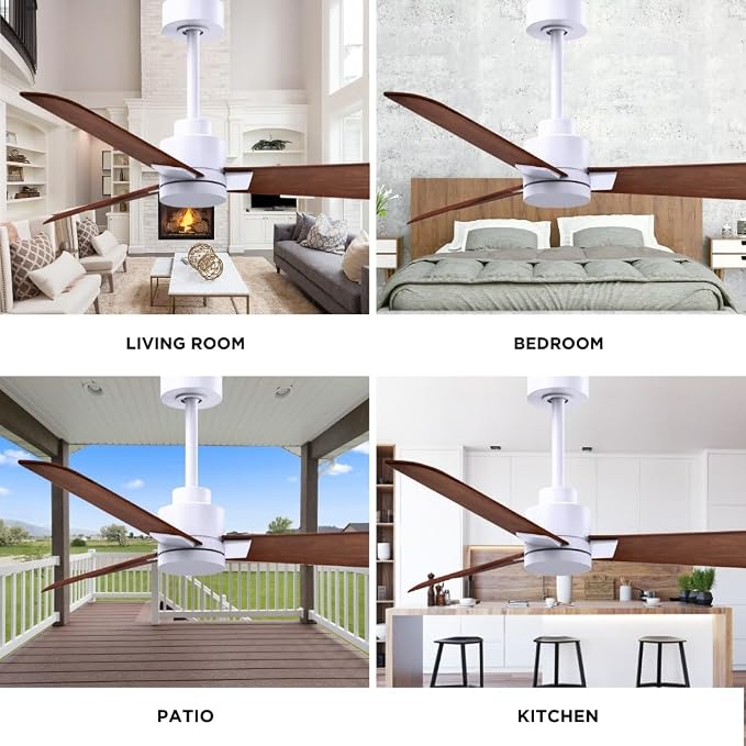 AK-MWH-WN-42 Alessandra Wet Rated 42" Ceiling Fan without Light, Remote Included, Silent DC Motor, Matte White with Walnut