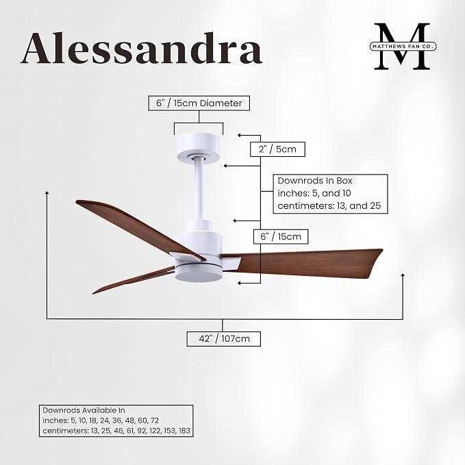 AK-MWH-WN-42 Alessandra Wet Rated 42" Ceiling Fan without Light, Remote Included, Silent DC Motor, Matte White with Walnut