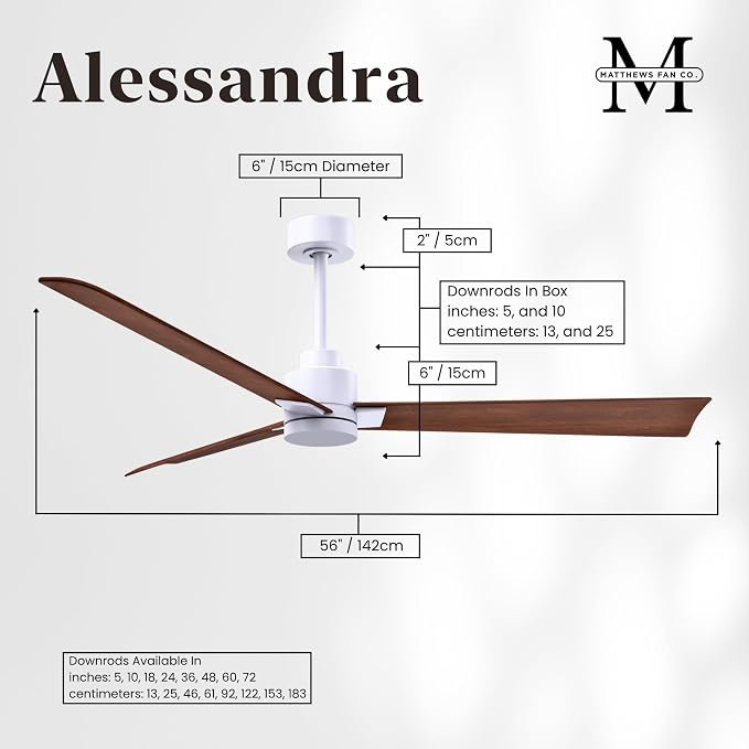 AK-MWH-WN-56 Alessandra Wet Rated 56" Ceiling Fan without Light, Remote Included, Silent DC Motor, Matte White with Walnut